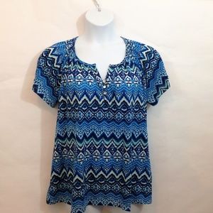 Kim Rogers Woman Top Blue Short Sleeve Pullover.
